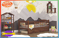 TS Ліжко дитяче Mebigrand Карина Горіх TOP NOW темний 70х190 см з бортиками та ящиками для дитини спальне місце SHT55_Q