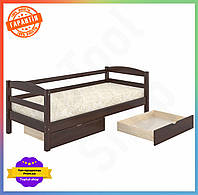 TS Ліжко дитяче Mebigrand Чикаго Літл TOP NOW з бортиком та ящиками для дівчинки сосна горіх темний 80x190 см SHT55_Q