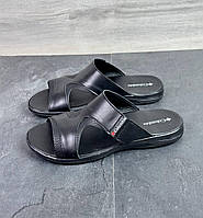 Мужские шлепанцы XС черные из эко кожи для лета стильные и удобные