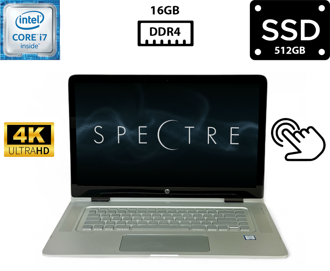 Ноутбук HP Spectre x360 15-ap012dx/15.6" IPS Touch 3840x2160 4K/Core i7-6500U 2.50GHz/16GB DDR4/SSD 512GB/HD Graphics Камера Б/В