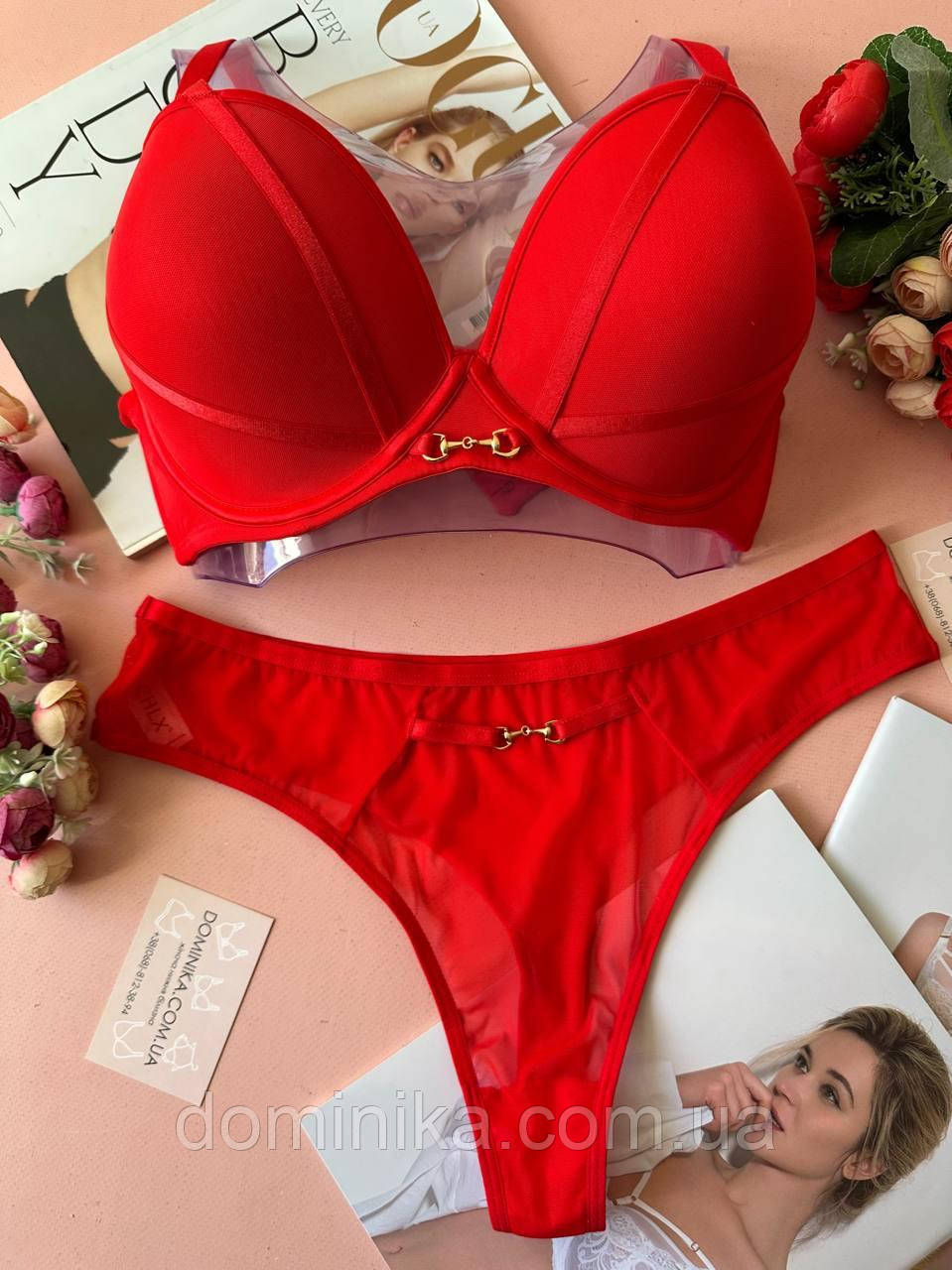 85/90/95C Елегантний комплект нижньої білизни на чашку C червоний