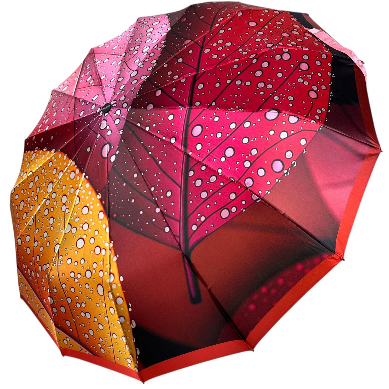 Жіноча парасоля автомат на 14+3+2 сегментних карбонових спиць сатиновий купол з принтом від Mario, ручка чорна, MR 0707-6, фото 1
