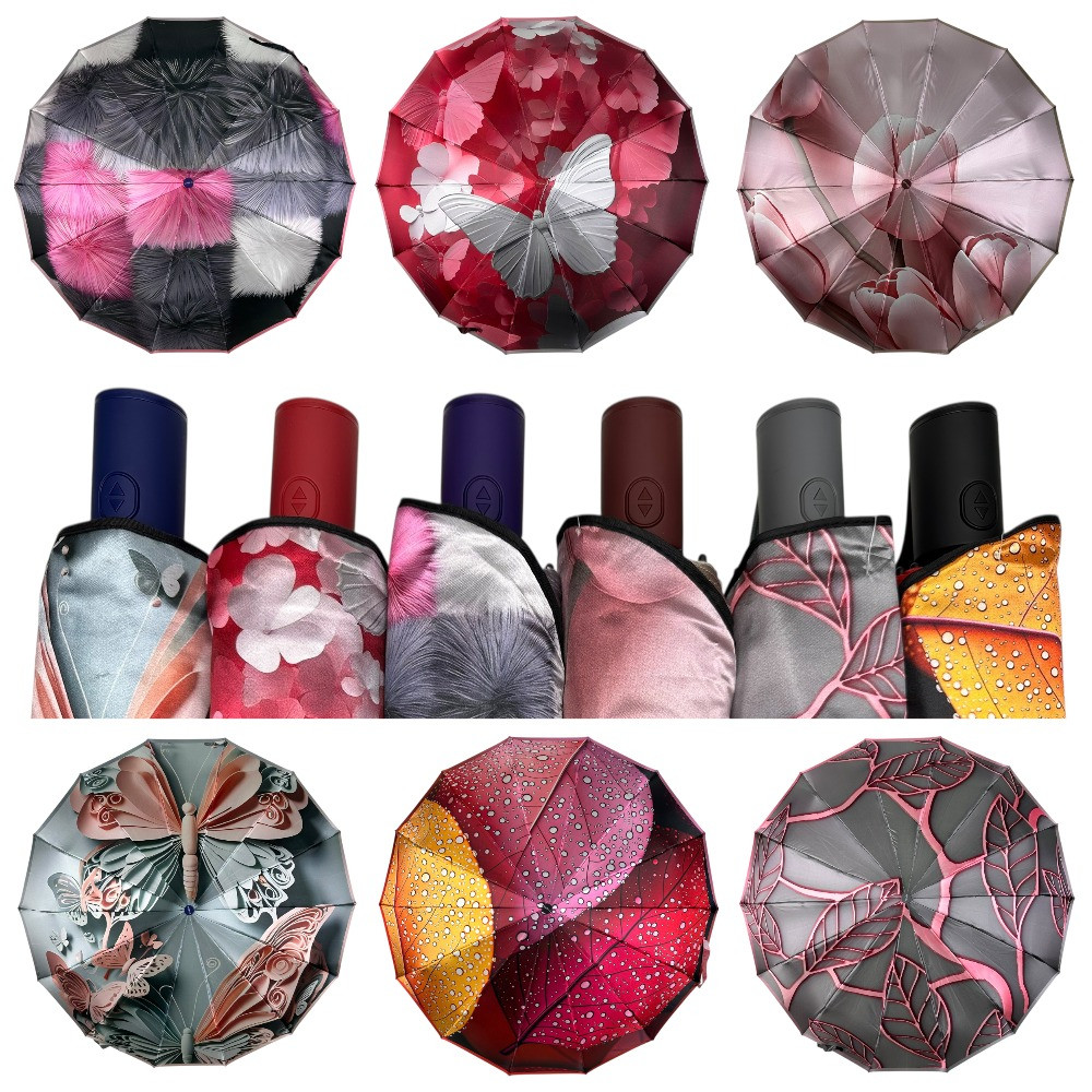 Оптом Жіноча парасоля автомат на 14+3+2 сегментних карбонових спиць сатиновий купол з принтом від Mario, MR 707, фото 1