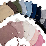 Дитяча шапка для новонароджених малюків тепла шапочка з вушками об'єм 36-38 см (0-2 місяці) Ніккі Talvi рожевий, фото 4