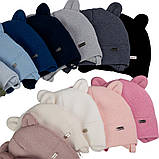 Дитяча шапка для новонароджених малюків тепла шапочка з вушками об'єм 36-38 см (0-2 місяці) Ніккі Talvi рожевий, фото 5