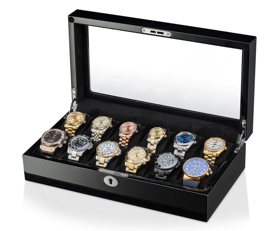 Скринька для зберігання 12 наручних годинників дерев'яна з прозорою кришкою від німецького бренду ROTHENSCHILD, фото 1