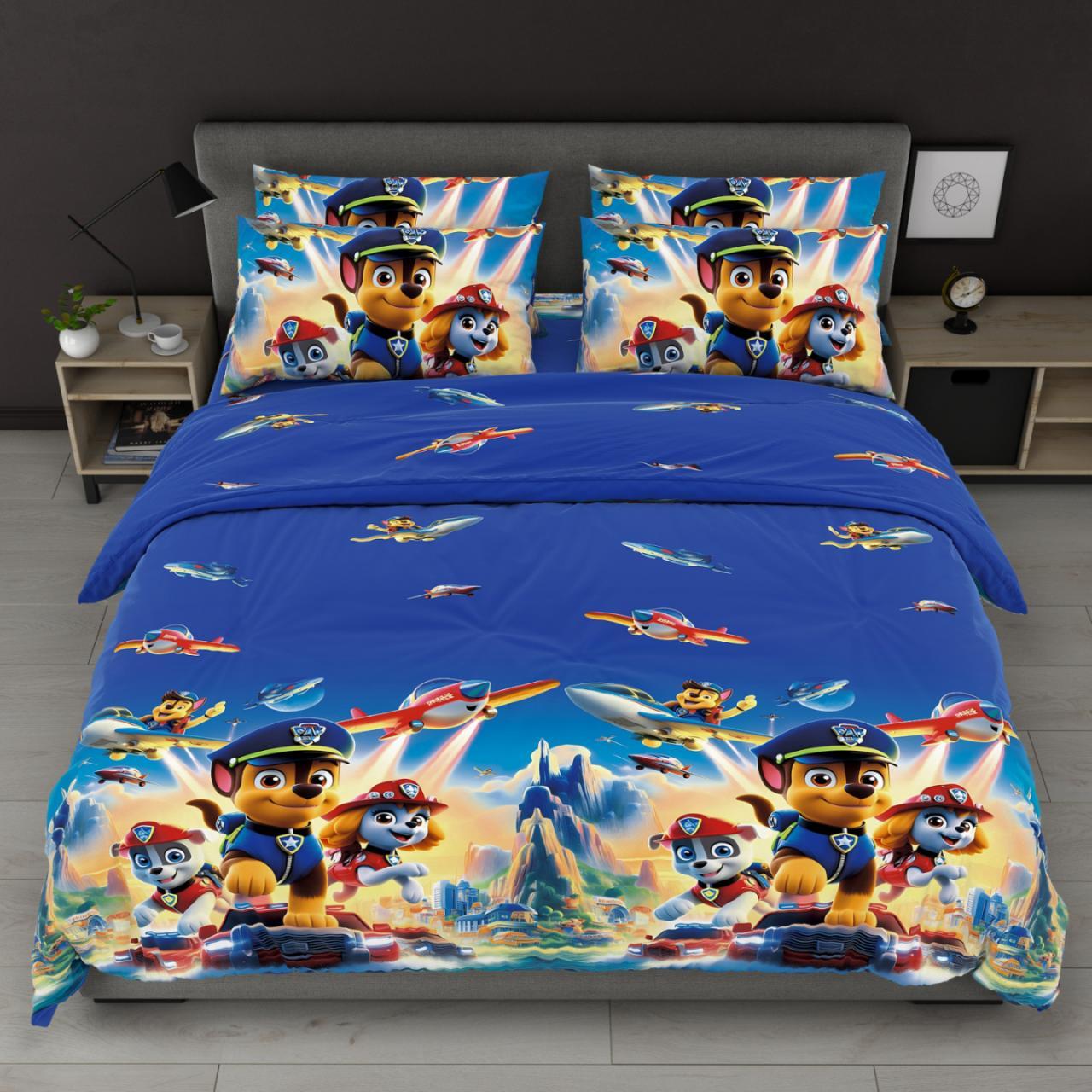 Постільна білизна Королева Ночі (Бязь) | Полуторний комплект | 50х70 | Щенячий патруль на синьому, фото 1