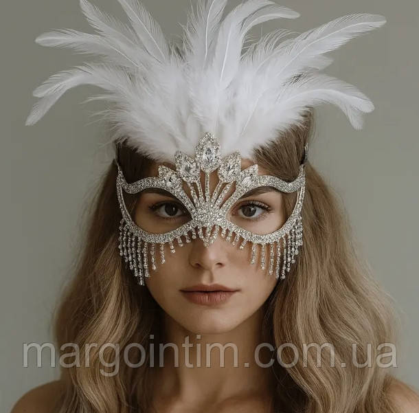 Маска  Маскарадна зі страз та пір'я/ блискуча карнавальна для вечірок, фестивалів та тематичних заходів., фото 1
