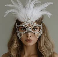 Маскарадна маска зі страз та пір'я/ блискуча карнавальна маска для вечірок, фестивалів та тематичних заходів.
