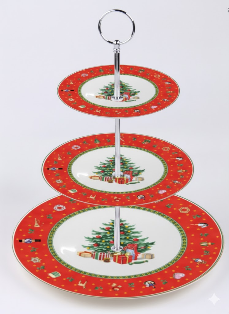 Етажерка порцелянова для фруктів триярусна Christmas 34 см HP-SDHK-8, фото 1