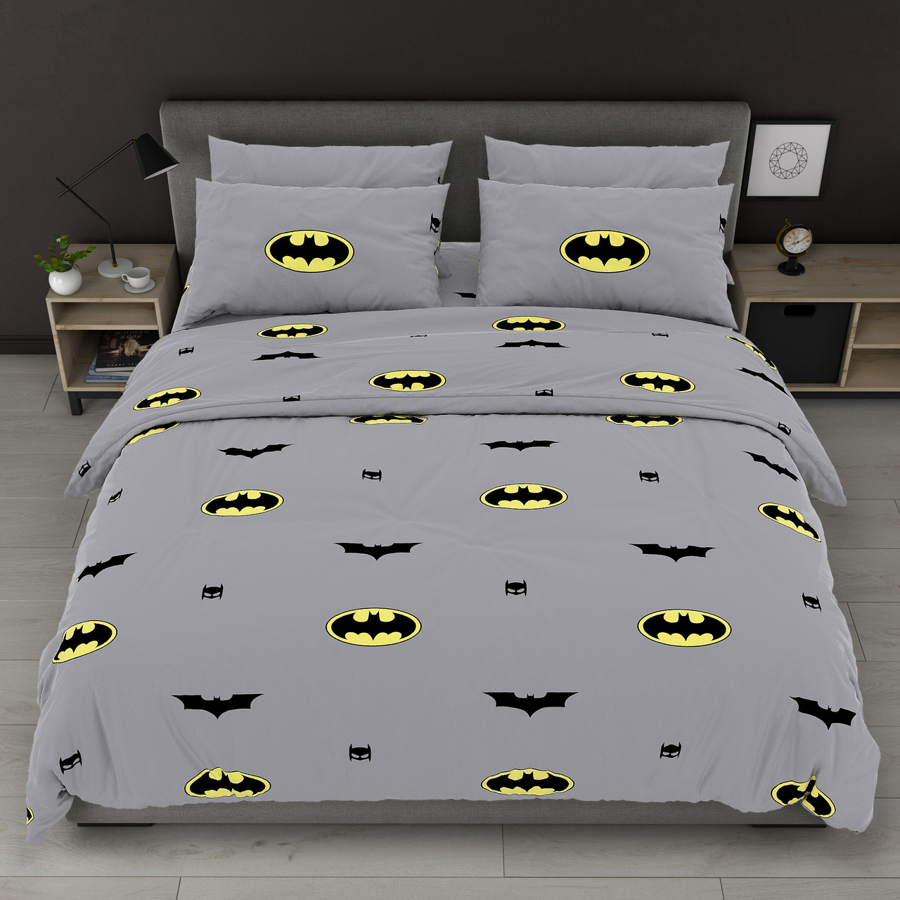 Наволочка на блискавці 70х70 (Бязь) | Від виробника "Королева Ночі" | Бетмен на сірому, фото 1