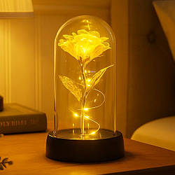 Троянда в колбі з LED підсвічуванням на батарейках, 15х8.5 см, Жовтий / Вічна троянда / Квітка в колбі