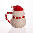 Новорічна порцелянова чашка з кришкою для чаю та кави 400 (мл) Сніговик дитяча чашка на подарунок на новий рік CR-1-34, фото 2