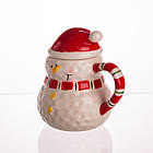 Новорічна порцелянова чашка з кришкою для чаю та кави 400 (мл) Сніговик дитяча чашка на подарунок на новий рік CR-1-34, фото 3