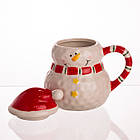 Новорічна порцелянова чашка з кришкою для чаю та кави 400 (мл) Сніговик дитяча чашка на подарунок на новий рік CR-1-34, фото 4