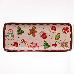 Блюдо сервірувальне новорічне для закусок Merry Christmas 34×14×2 (см) блюдо прямокутне різдвяне з порцеляни CR-1-38