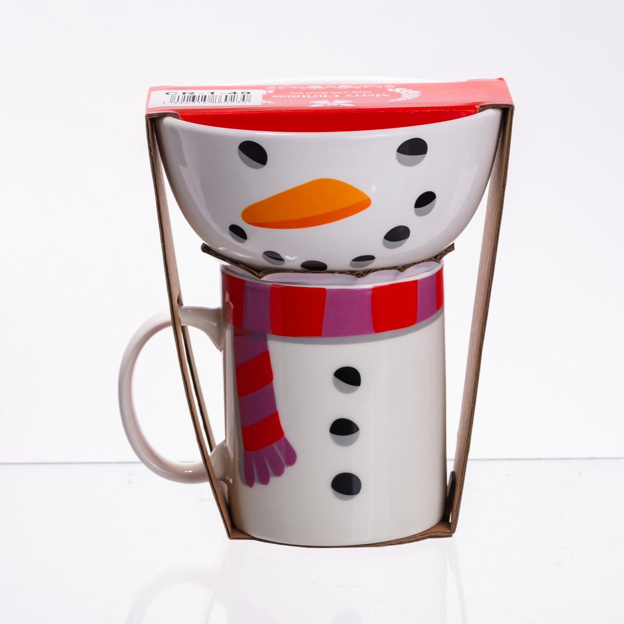 Набір порцелянова чашка з піалою Snowman 350 (мл) чашка на подарунок новорічна для чаю та кави CR-1-49, фото 1
