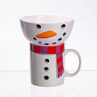 Набір порцелянова чашка з піалою Snowman 350 (мл) чашка на подарунок новорічна для чаю та кави CR-1-49, фото 2