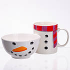 Набір порцелянова чашка з піалою Snowman 350 (мл) чашка на подарунок новорічна для чаю та кави CR-1-49, фото 3