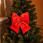 Оксамитовий бант для декору зі стразами на ялинку 25×35 (см) Червоний CR-2-8, фото 2