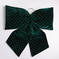 Оксамитовий бант для декору зі стразами на ялинку 55×70 (см) Зелений CR-2-9