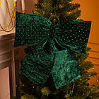 Оксамитовий бант для декору зі стразами на ялинку 55×70 (см) Зелений CR-2-9, фото 2