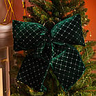 Оксамитовий бант для декору зі стразами на ялинку 45×50 (см) Зелений CR-2-10, фото 2