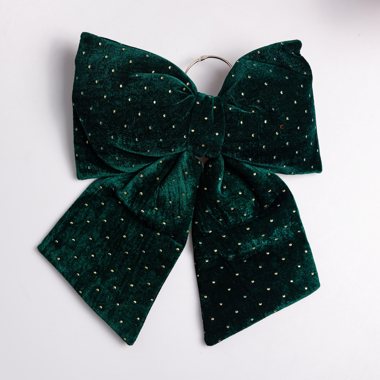 Оксамитовий бант для декору зі стразами на ялинку 35×45 (см) Зелений CR-2-11, фото 1