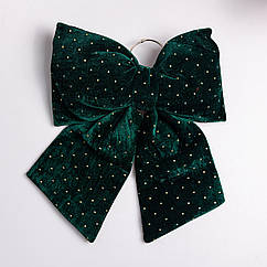 Оксамитовий бант для декору зі стразами на ялинку 35×45 (см) Зелений CR-2-11