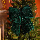 Оксамитовий бант для декору зі стразами на ялинку 35×45 (см) Зелений CR-2-11, фото 2