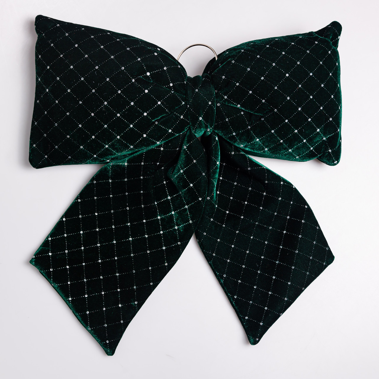 Оксамитовий бант для декору зі стразами та візерунком на ялинку 55×70 (см) Зелений CR-2-17, фото 1