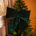 Оксамитовий бант для декору зі стразами та візерунком на ялинку 55×70 (см) Зелений CR-2-17, фото 2