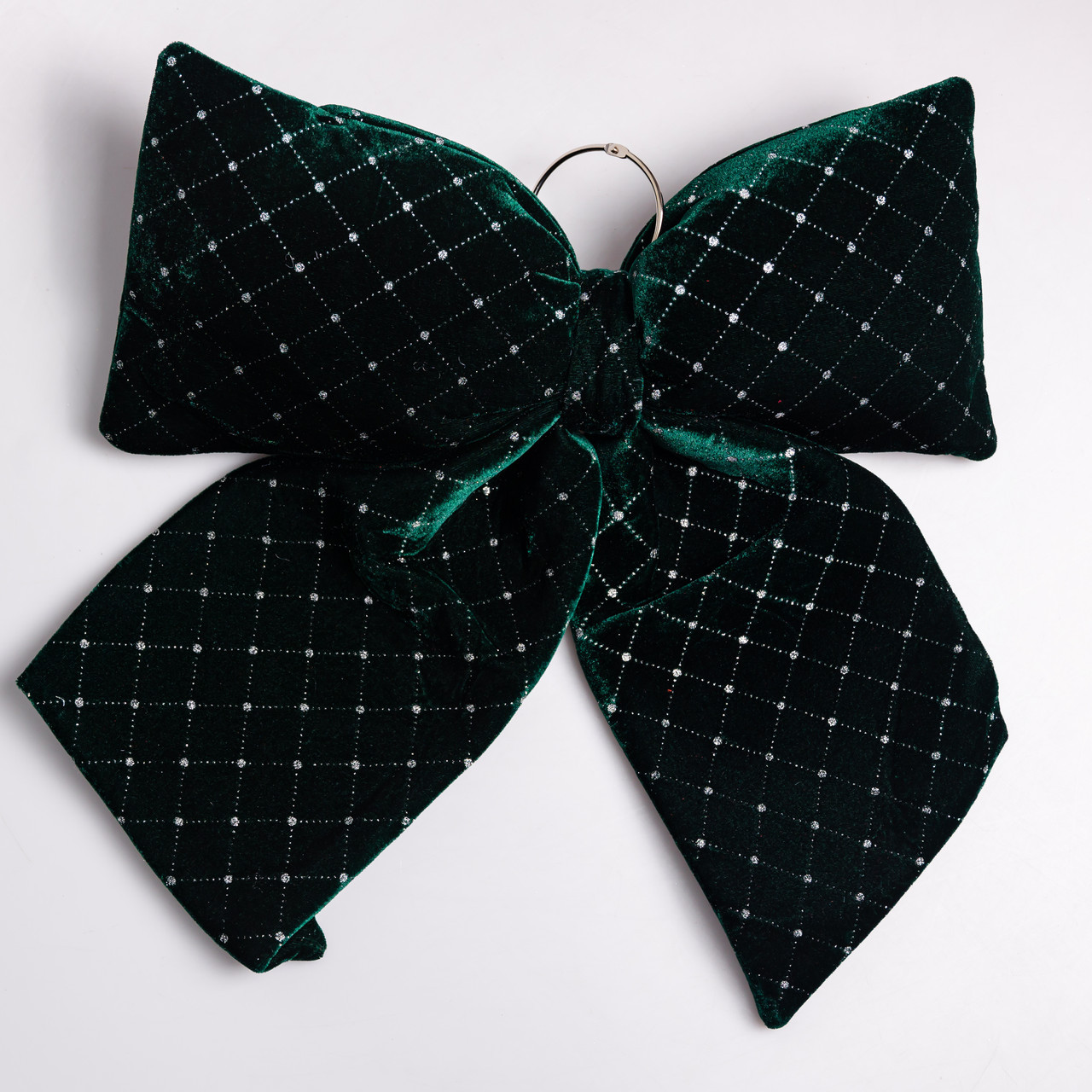 Оксамитовий бант для декору зі стразами та візерунком на ялинку 45×50 (см) Зелений CR-2-18, фото 1