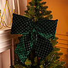 Оксамитовий бант для декору зі стразами та візерунком на ялинку 45×50 (см) Зелений CR-2-18, фото 2