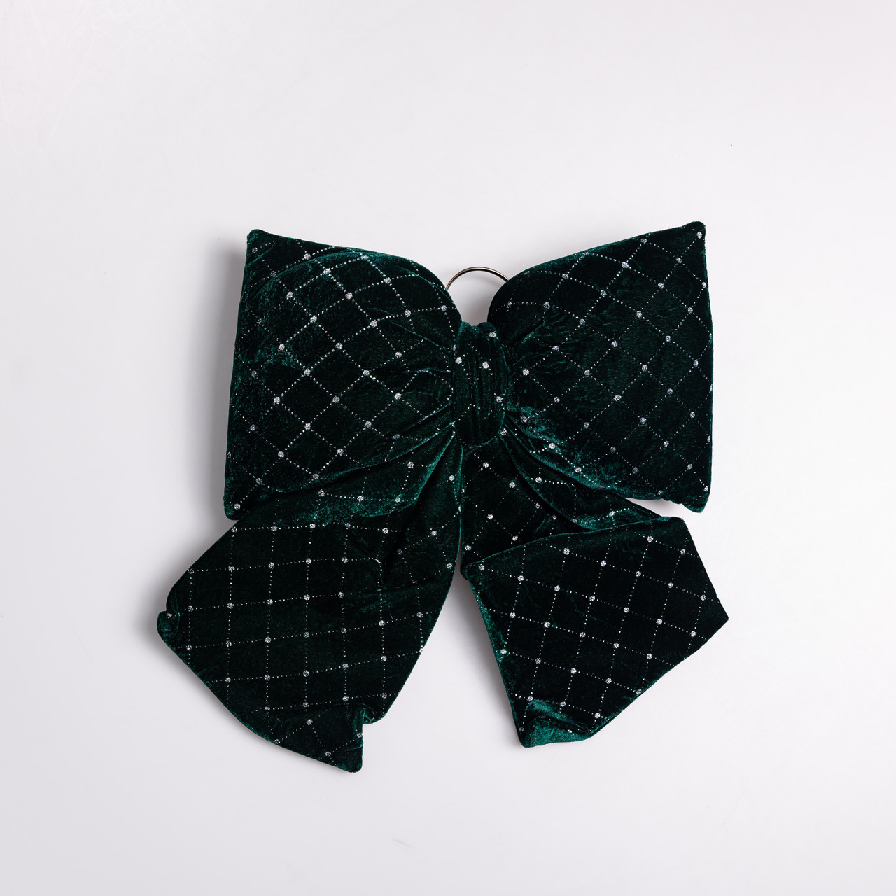 Оксамитовий бант для декору зі стразами та візерунком на ялинку 35×45 (см) Зелений CR-2-19, фото 1
