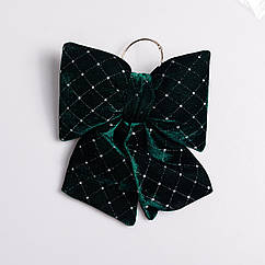 Оксамитовий бант для декору зі стразами та візерунком на ялинку 25×35 (см) Зелений CR-2-20