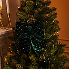 Оксамитовий бант для декору зі стразами та візерунком на ялинку 25×35 (см) Зелений CR-2-20, фото 2