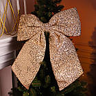 Бант новогодний для декора с пайетками на елку 55×70 (см) Золотистый CR-2-21, фото 2