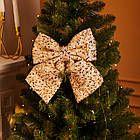 Бант новорічний для декору з паєтками на ялинку 25×35 (см) Золотистий CR-2-24, фото 2