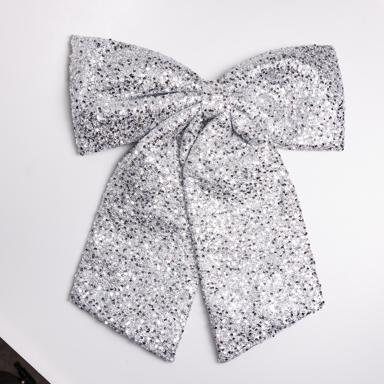 Бант новорічний для декору з паєтками на ялинку 55×70 (см) Сріблястий CR-2-25, фото 1