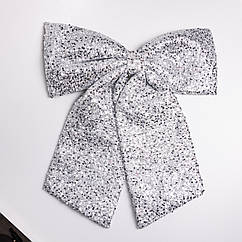 Бант новорічний для декору з паєтками на ялинку 55×70 (см) Сріблястий CR-2-25