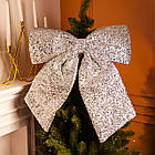 Бант новорічний для декору з паєтками на ялинку 55×70 (см) Сріблястий CR-2-25, фото 2