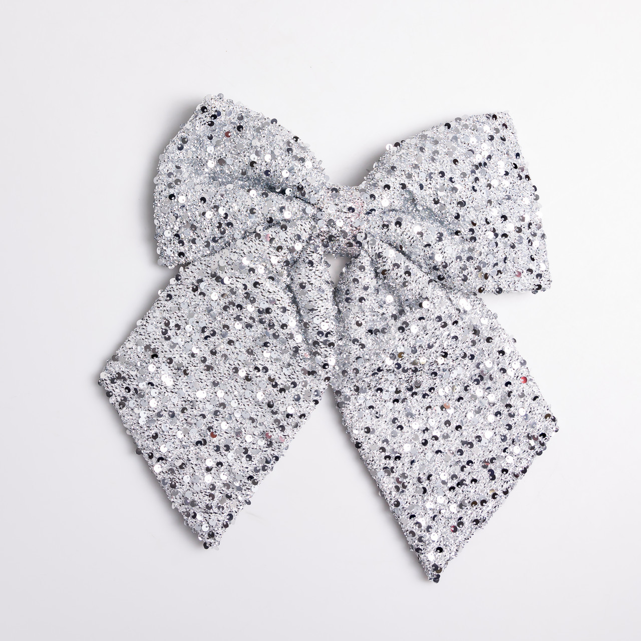 Бант новорічний для декору з паєтками на ялинку 35×45 (см) Сріблястий CR-2-27, фото 1