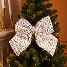 Бант новорічний для декору з паєтками на ялинку 35×45 (см) Сріблястий CR-2-27, фото 2