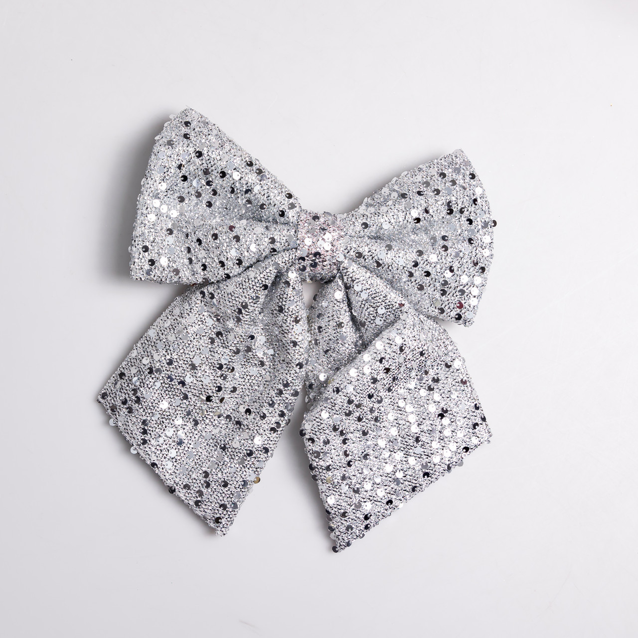 Бант новорічний для декору з паєтками на ялинку 25×35 (см) Сріблястий CR-2-28, фото 1