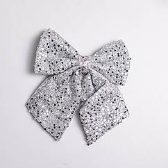 Бант новорічний для декору з паєтками на ялинку 25×35 (см) Сріблястий CR-2-28