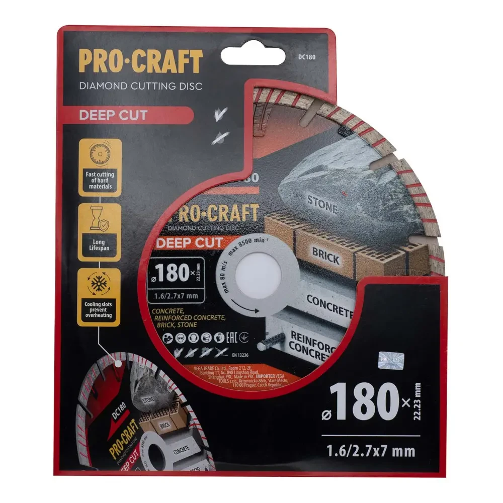 Диск алмазний 180×2.7×22.23 мм сегментний для плитки Procraft DC180, фото 1