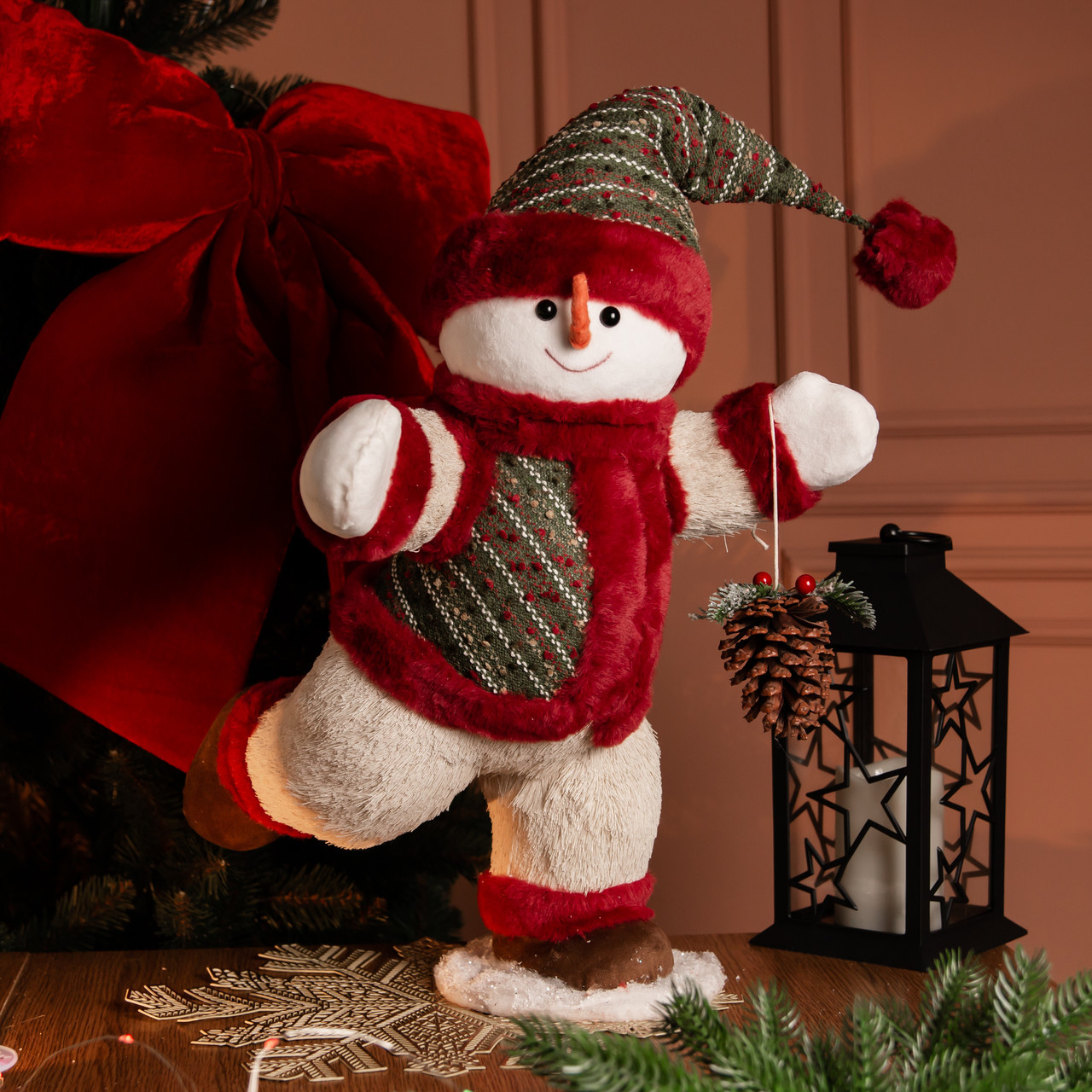 Новорічна фігурка Сніговик з шишкою 40×33×74 (см) CR-4-13, фото 1