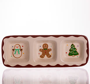 Менажниця порцелянова Merry Christmas на 3 секції 30×11×2.5 (см) прямокутна CR-1-41