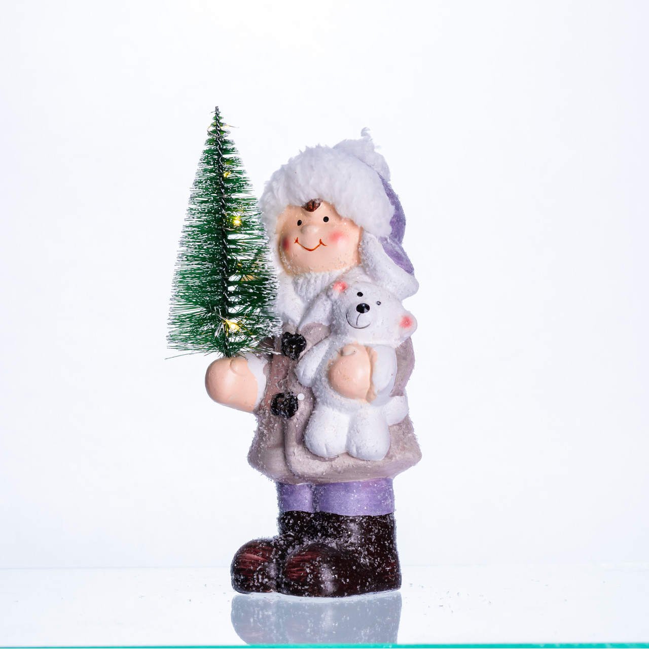 Новорічна фігурка з підсвіткою Дівчинка з ялинкою з фарфору 9×6×18 (см) новорічний декор для дому, квартири, офісу CR-5-4, фото 1